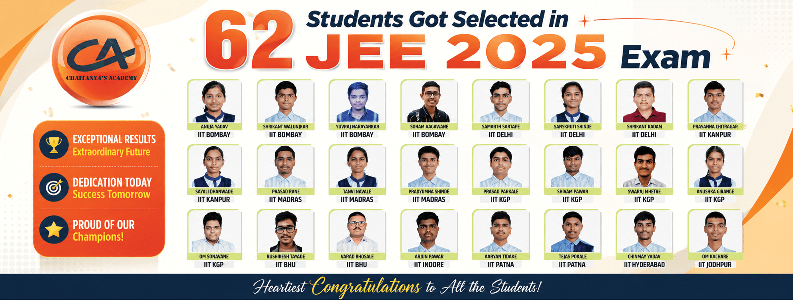 Chaitanya's Academy JEE 2025 toppers admitted to IIT Bombay, Delhi, Madras, Kanpur and more